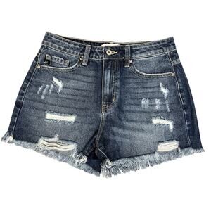 Kancan Women’s Denim Distressed High Rise Jean Shorts M NWOT